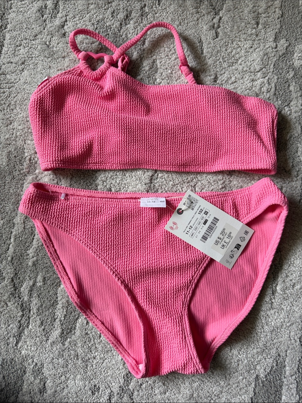 Zara Girls Hot Pink Textured Two-Piece Swim Set Bikini